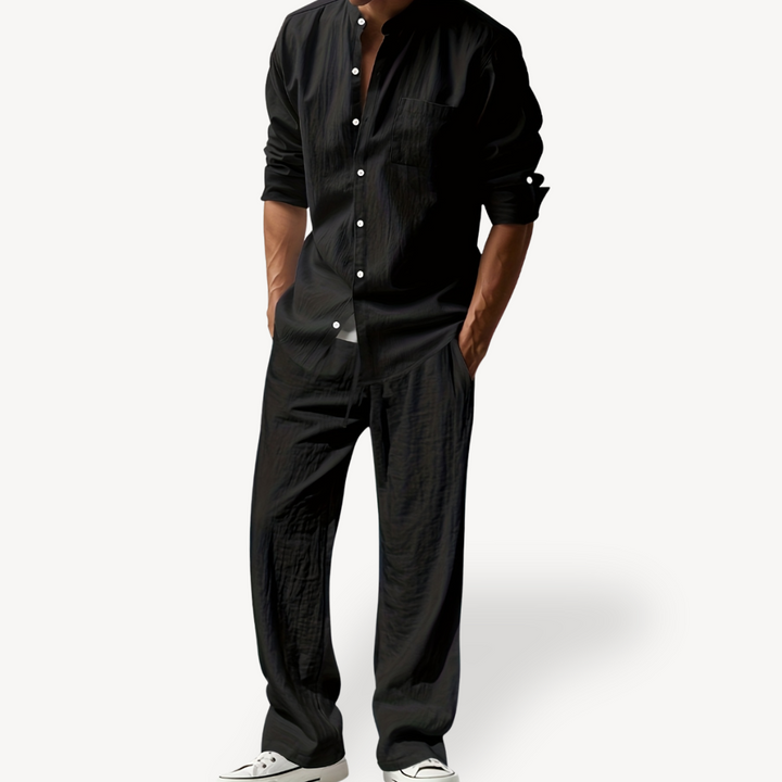 Men’s Linen Drawstring Pants & Shirt Set – Casual Relaxed Trousers & Shirt | Loravelle