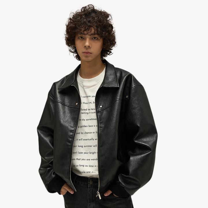 Men's Faux Leather Bomber Jacket | Loravelle