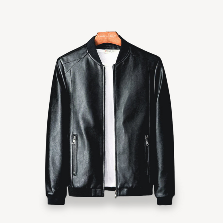 Men’s Faux Leather Bomber Jacket | Loravelle