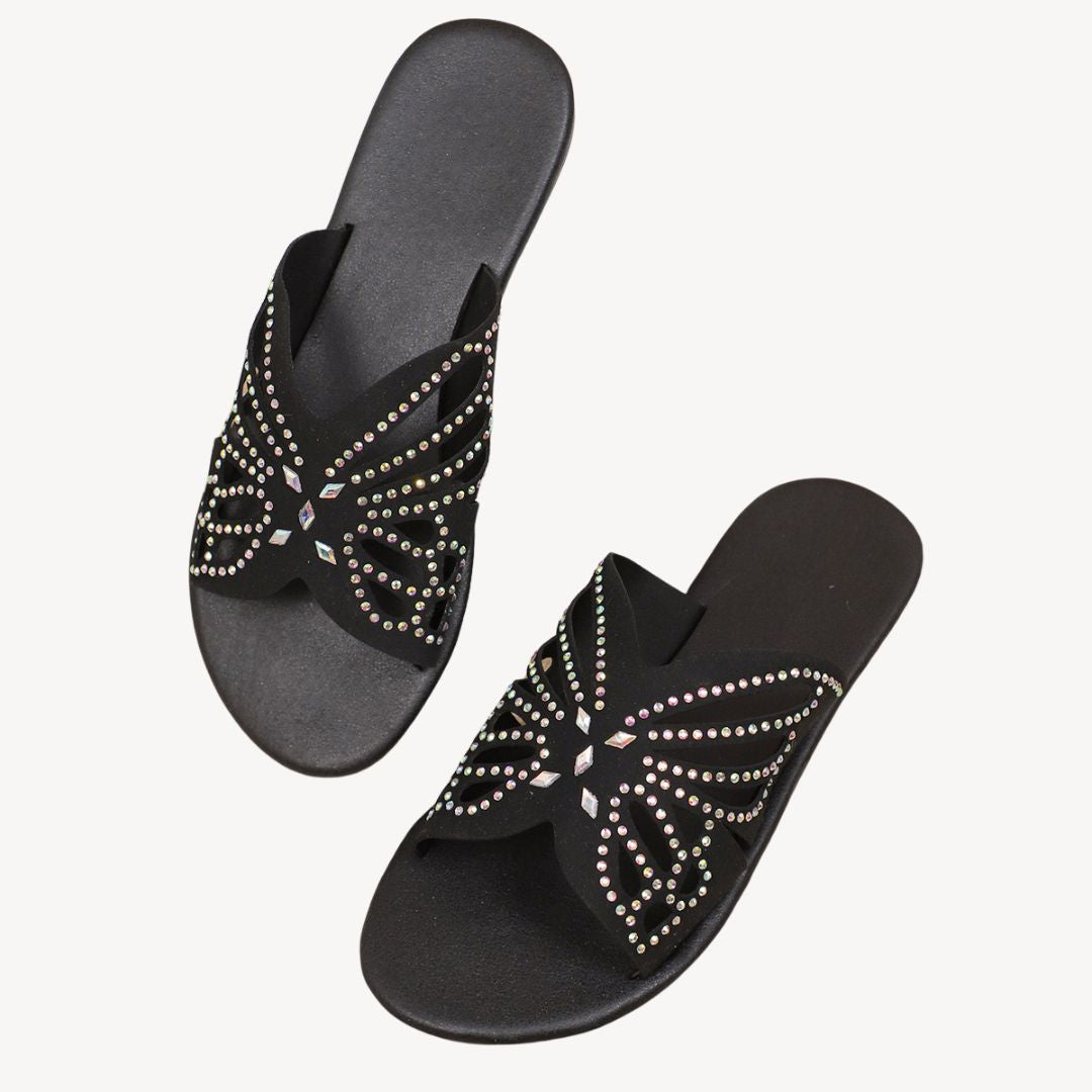 Women's Orthopedic Rhinestone Butterfly Flat Sandals | Loravelle