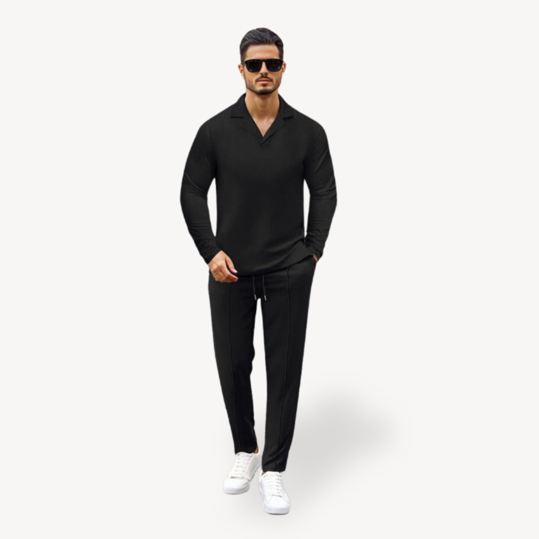 Men’s Casual Long Sleeve Polo Shirt with Drawstring Pants | Loravelle