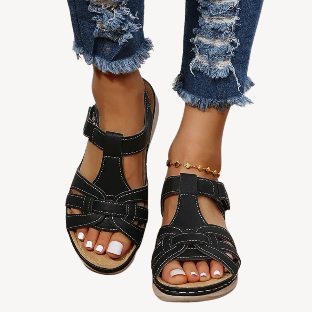 Leather Buckle Orthopedic Sandals Women | Loravelle