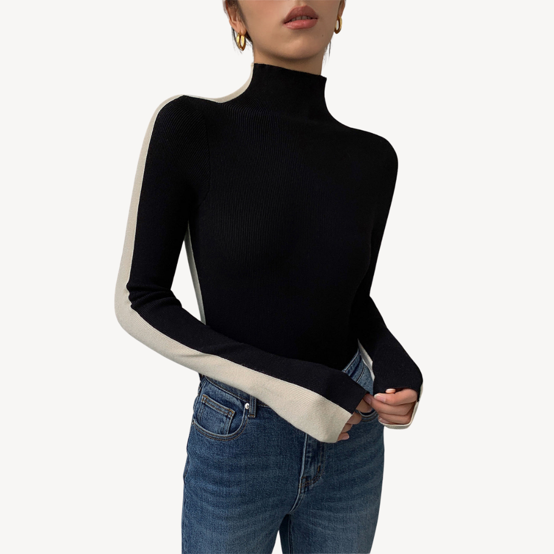 Women's Two-Tone Knit Turtleneck Top | Loravelle