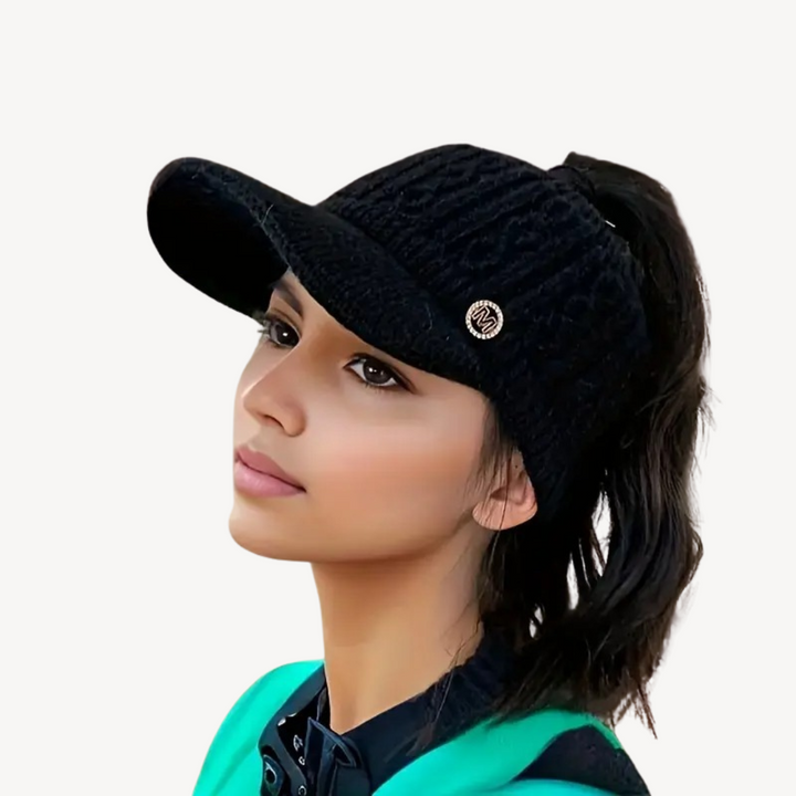 Knit Visor Cap with Ponytail Hole | Loravelle