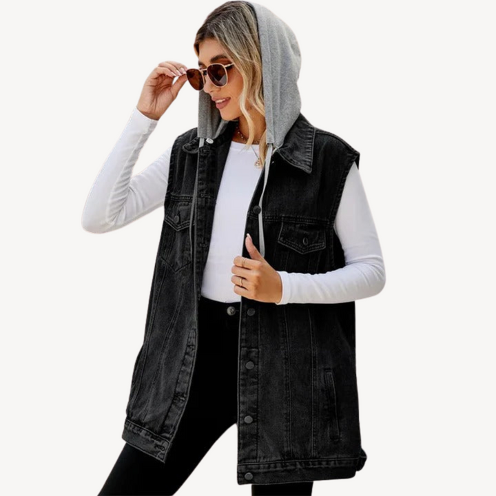 Denim Hoodie Vest for Women | Loravelle