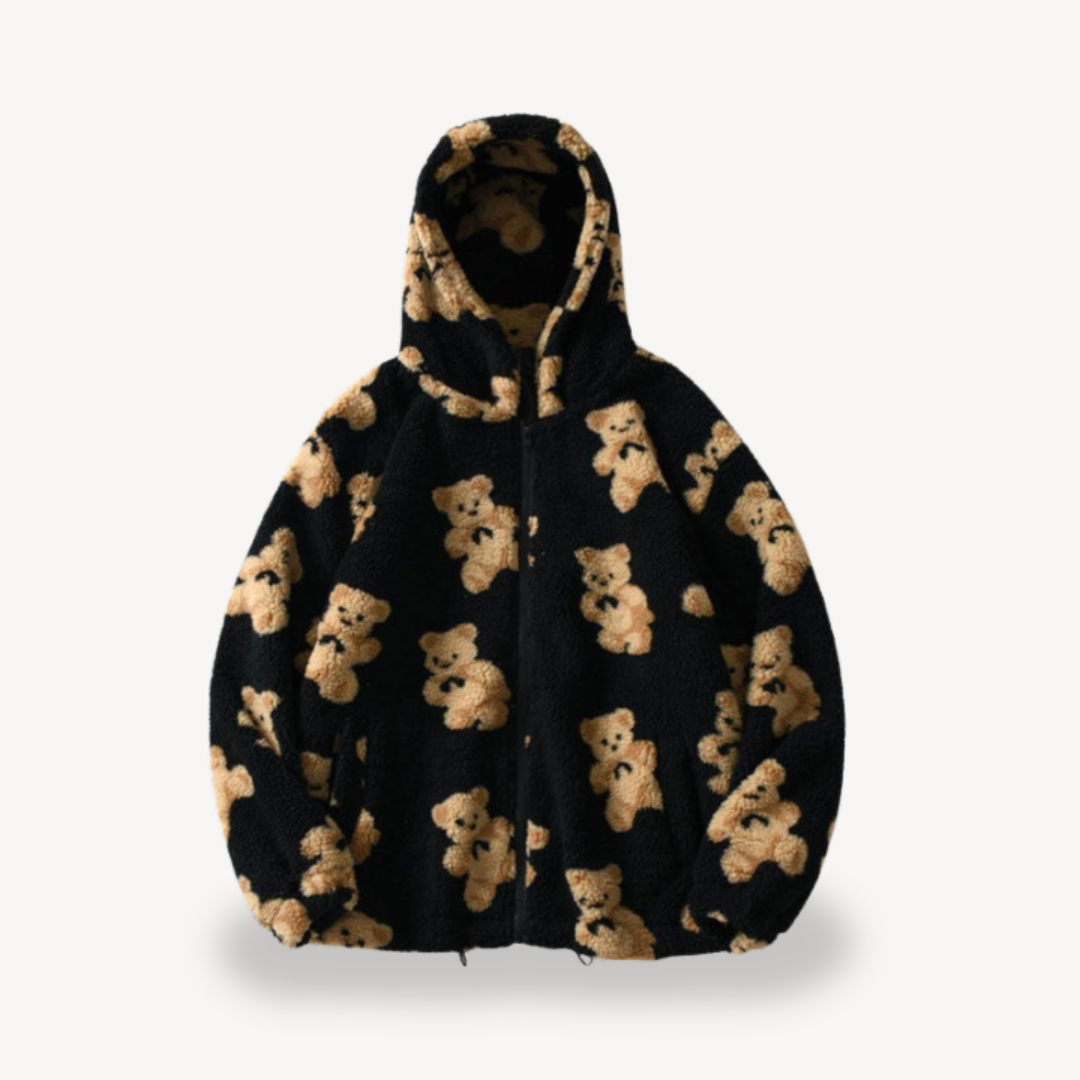 Teddy Bear Pattern Hooded Jacket for Women | Loravelle
