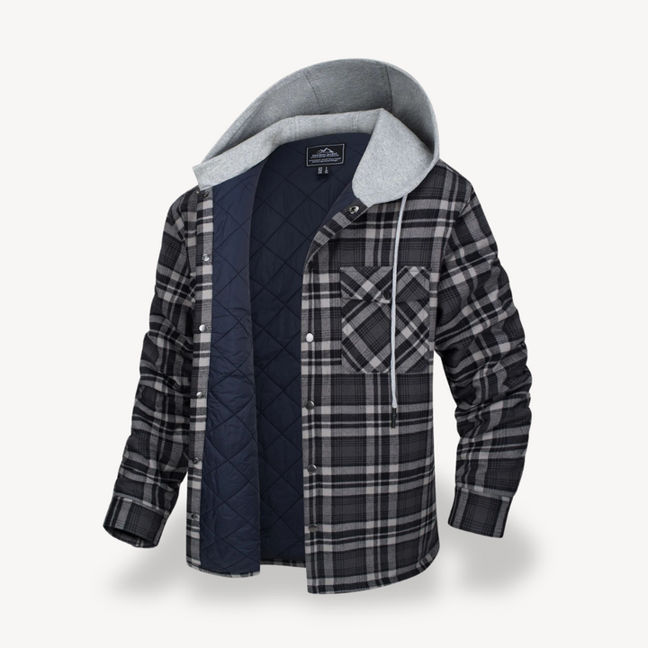 Plaid Quilted Hooded Jacket for Men | Loravelle
