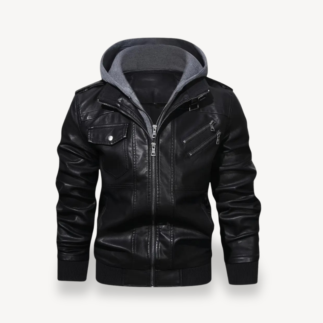 Leather Jacket with Hood for Men | Loravelle