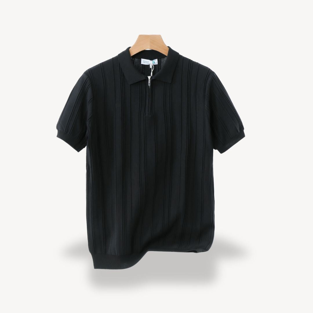 Men's Ribbed Knit Half-Zip Polo Shirt | Loravelle