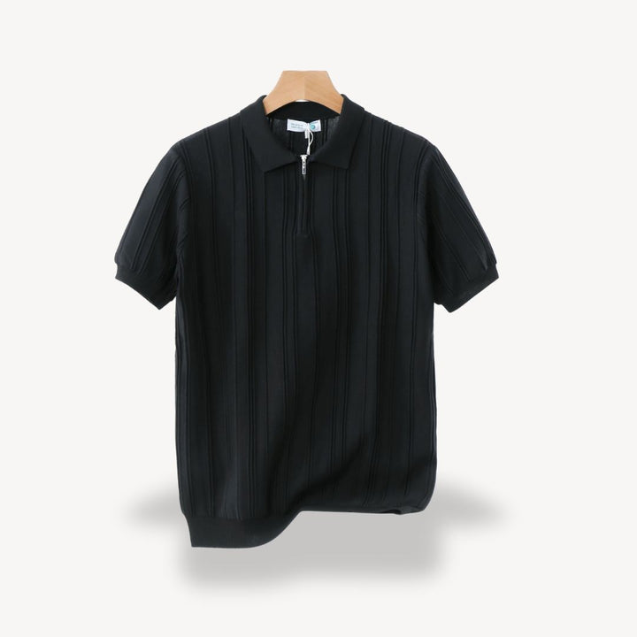 Men's Ribbed Knit Half-Zip Polo Shirt | Loravelle