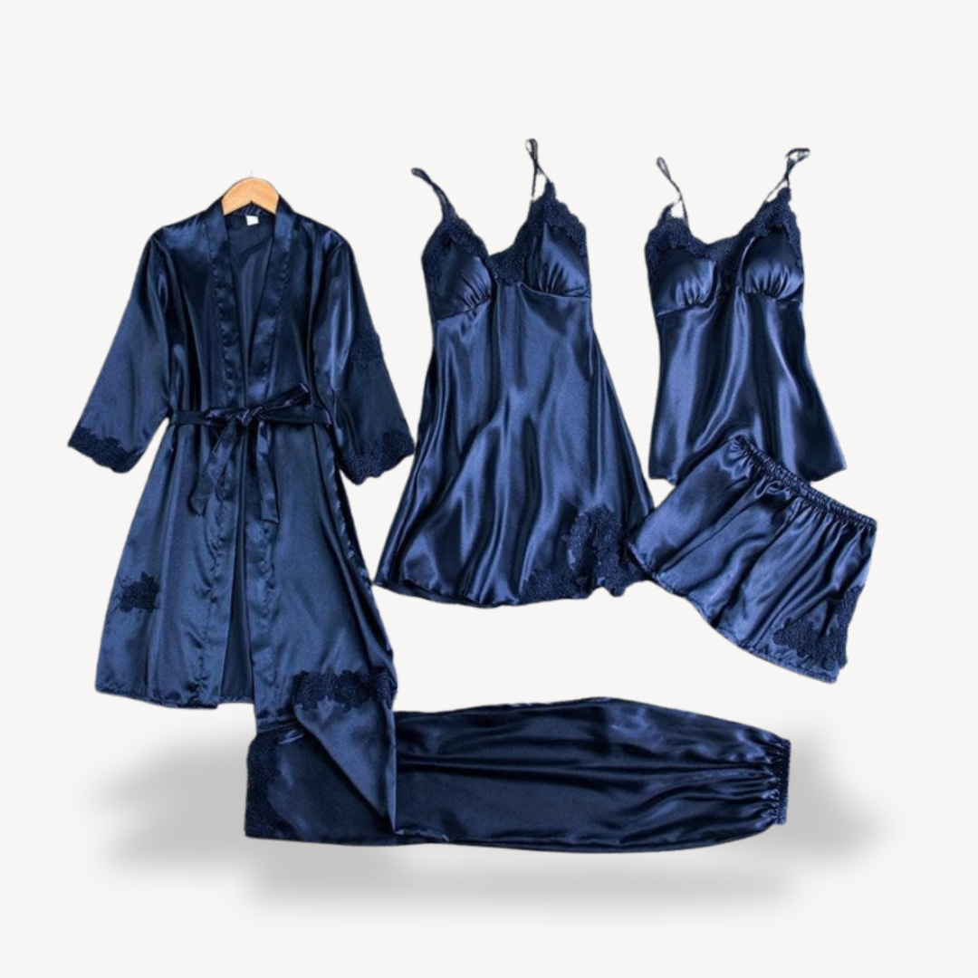 Lace Satin Lingerie Set with Robe | Loravelle