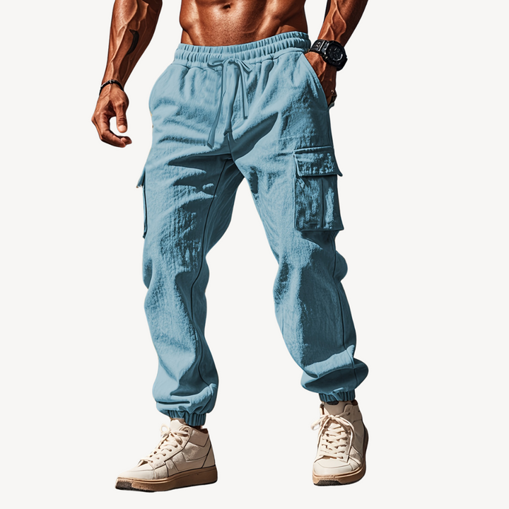 Men’s Linen Cargo Pants – Drawstring Casual Utility Trousers | Loravelle