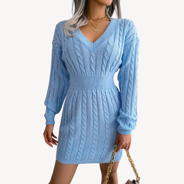 Cable Knit V-Neck Dress | Loravelle