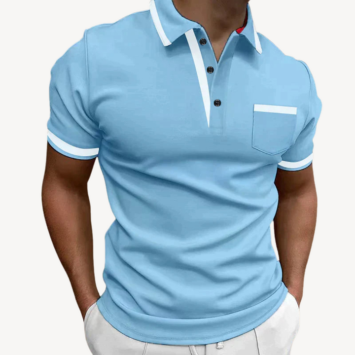 Men's Blue Cotton Blend Polo Shirt | Loravelle