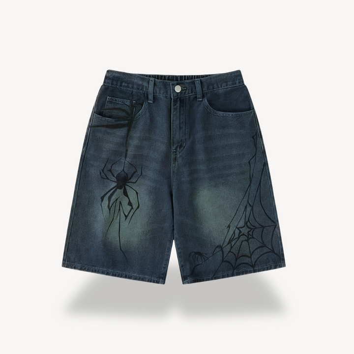 Y2K Spider Web Denim Shorts Women Cotton Streetwear | Loravelle