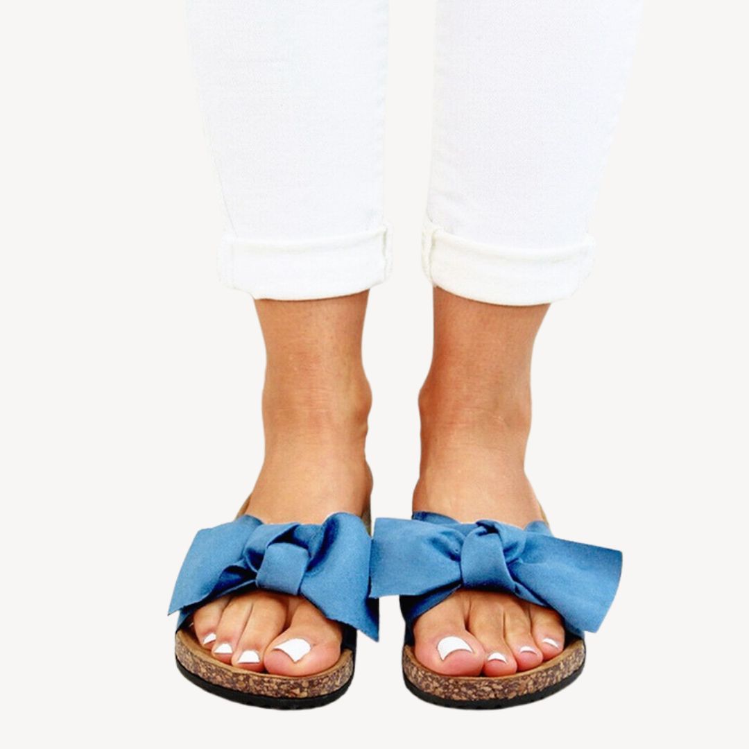 Orthopedic Women's Bow Cork Slides | Loravelle