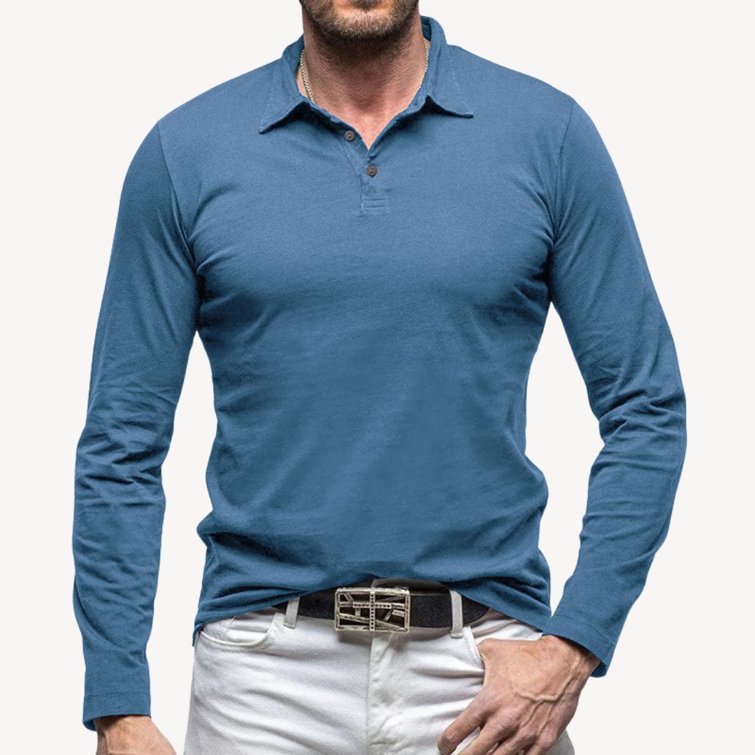Cotton Long Sleeve Polo Shirt | Loravelle