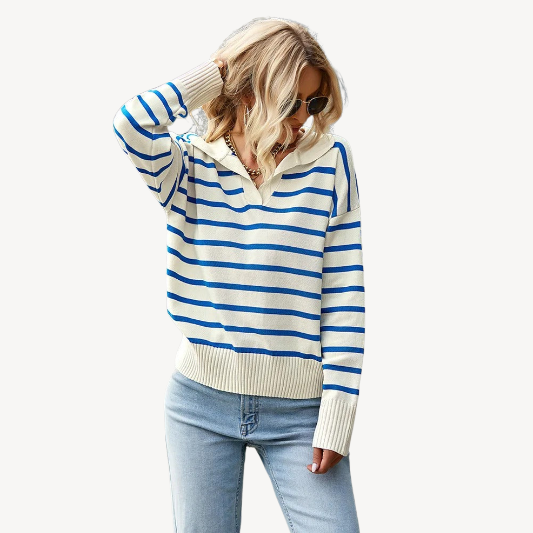 Striped Polo Knit Sweater for Women | Loravelle