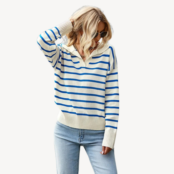 Striped Polo Knit Sweater for Women | Loravelle