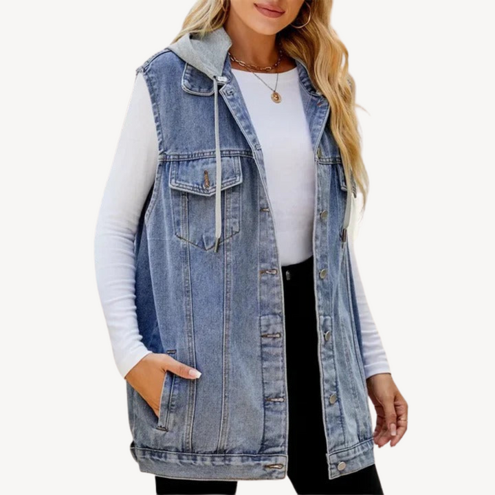 Denim Hoodie Vest for Women | Loravelle