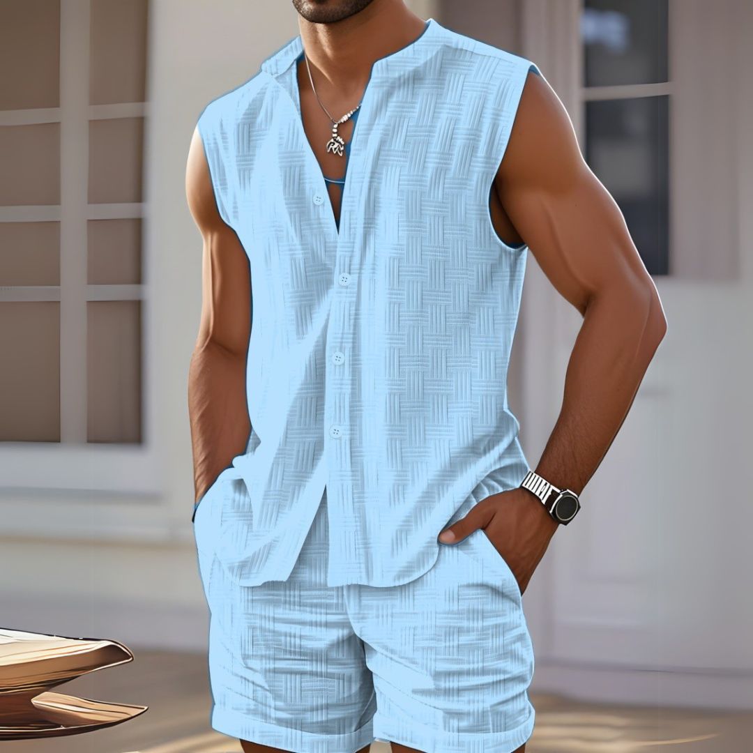 Linen Sleeveless Shirt Shorts Men | Loravelle