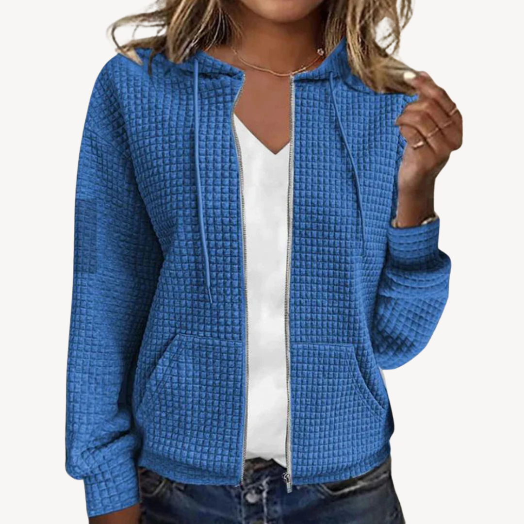 Waffle Knit Zipper with Hoodie for Women | Loravelle