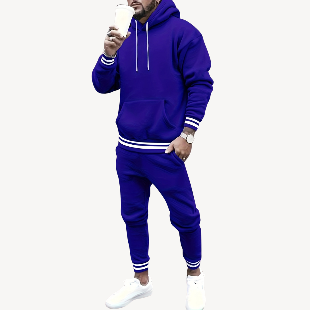 Men's Striped Hoodie Tracksuit Set Polyester | Loravelle
