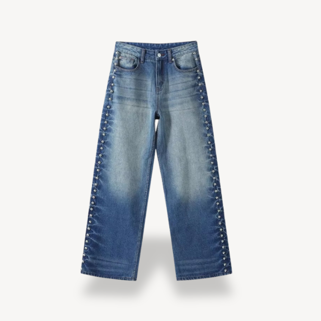 Women's Button-Studded Wide-Leg Jeans | Loravelle
