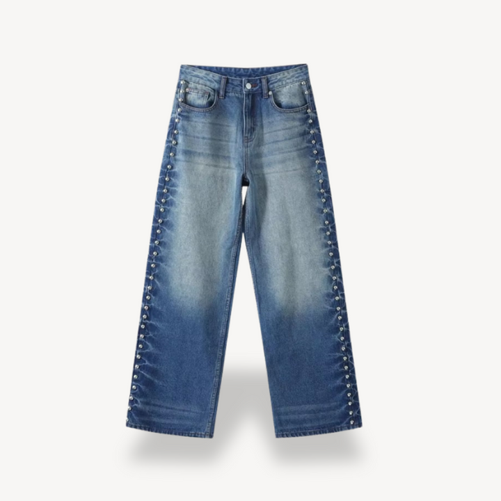 Women's Button-Studded Wide-Leg Jeans | Loravelle