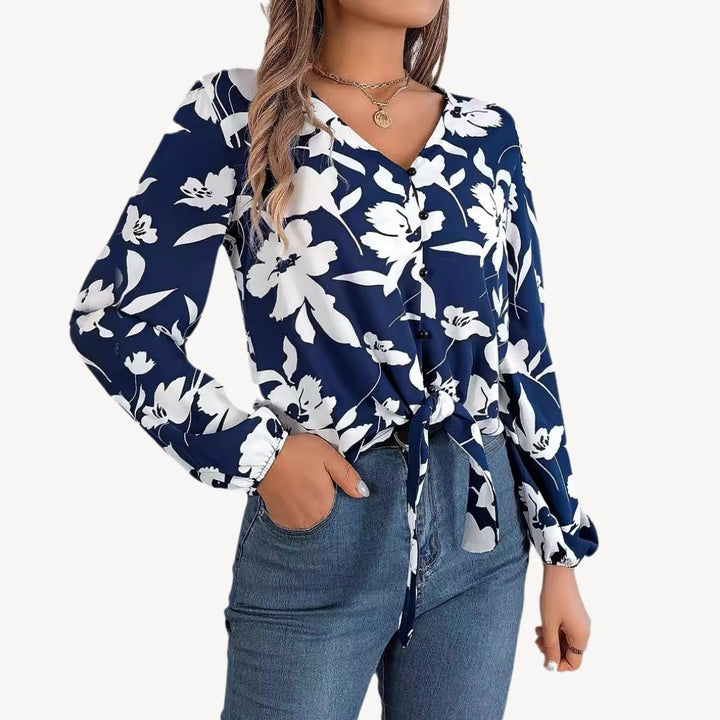 Floral V-Neck Blouse Long Sleeve | Loravelle
