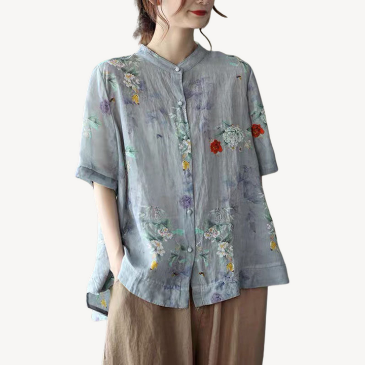 Women's Floral Linen Blend Button Shirt | Loravelle