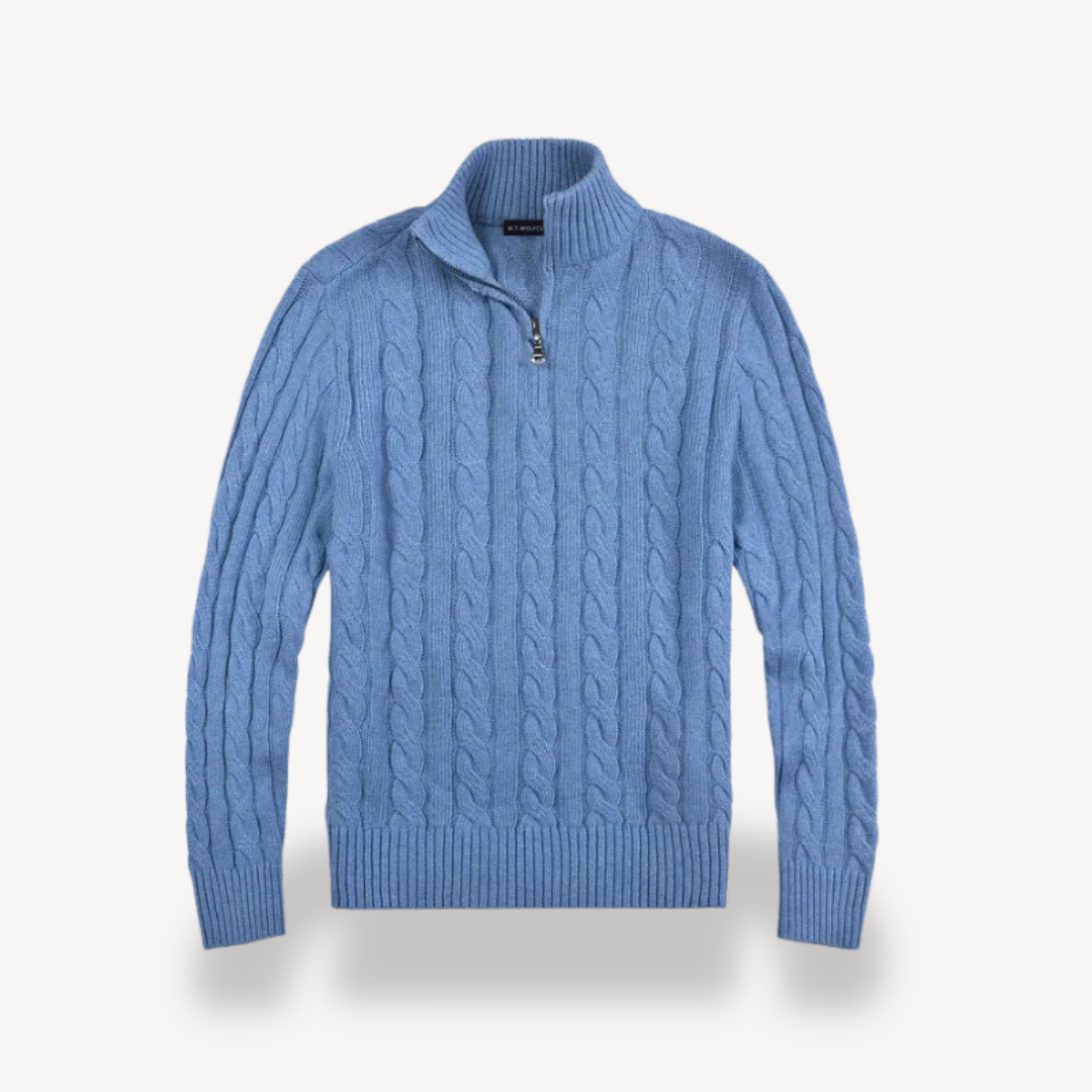 Men’s Wool Cable Knit Quarter-Zip Sweater | Loravelle