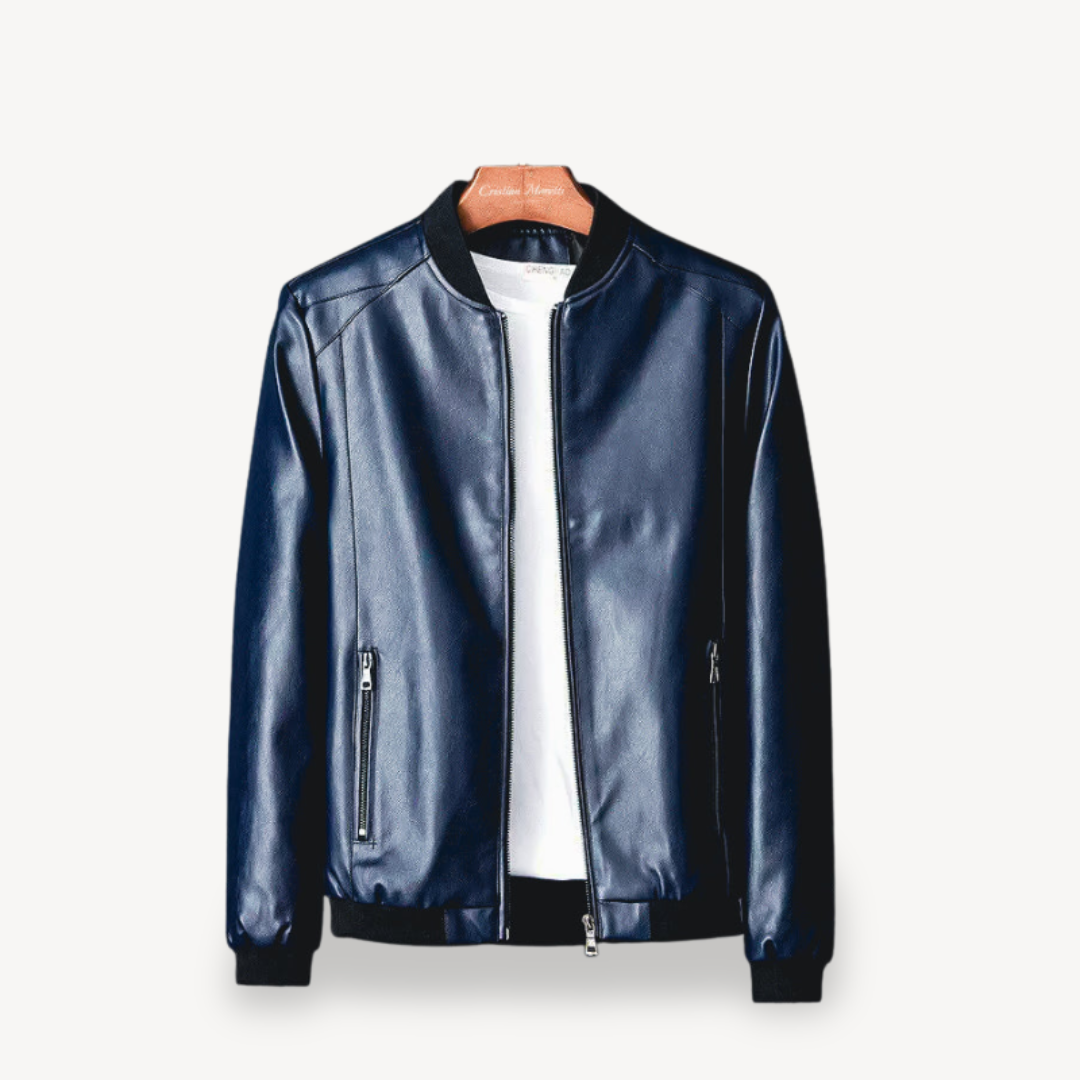 Men’s Faux Leather Bomber Jacket | Loravelle