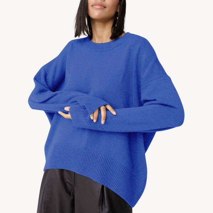 Oversized Knit Wool Blend Crew Neck Sweater for Women | Loravelle