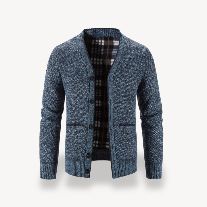 Men's Cardigan Sweater with Plaid Lining | Loravelle