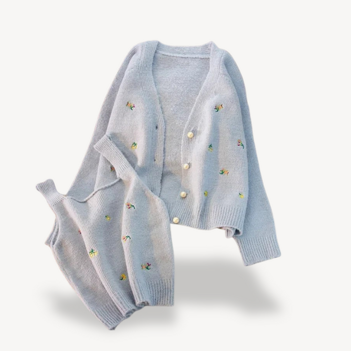 Women’s Floral Embroidered Cardigan and Tank Top Set | Loravelle