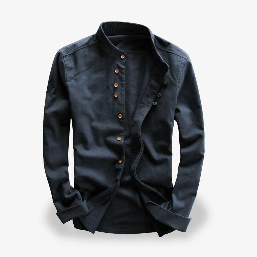 Men's Casual Mandarin Collar Button-Down Shirt | Loravelle