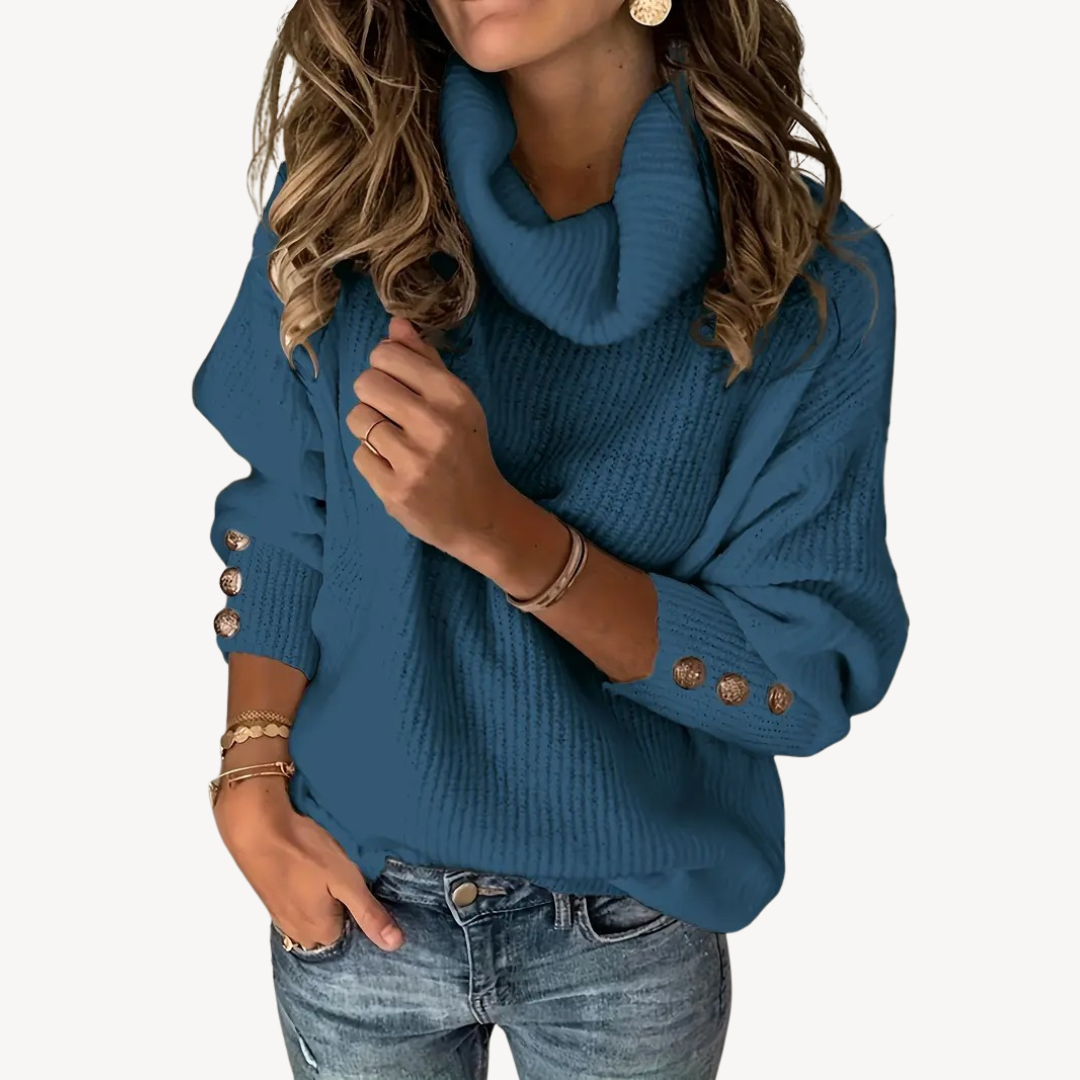 Women’s Cowl Neck Button Detail Sweater | Loravelle