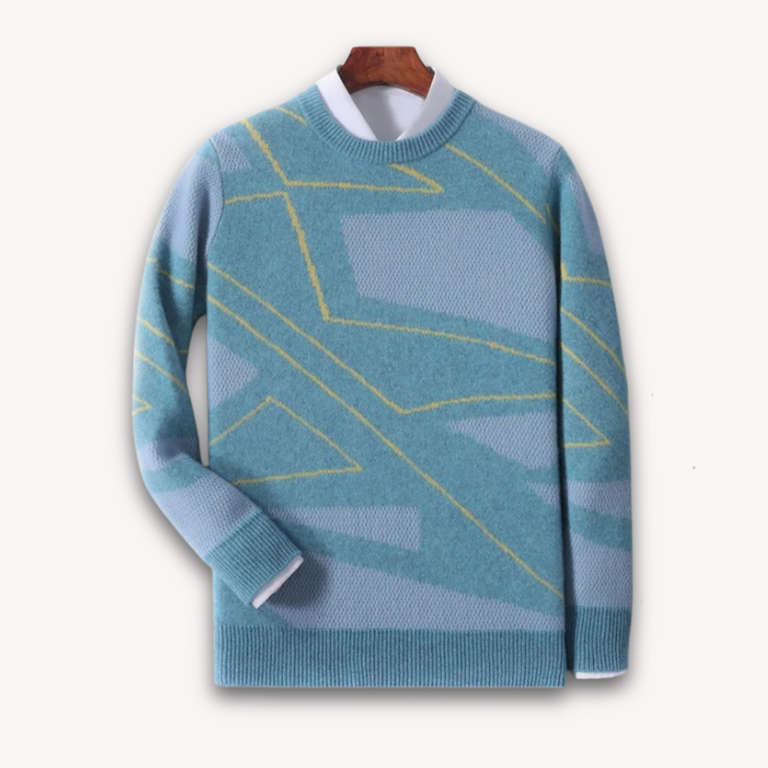 Loravelle | Men's Geometric Knit Sweater - Soft Cotton Blend- Casual Wear