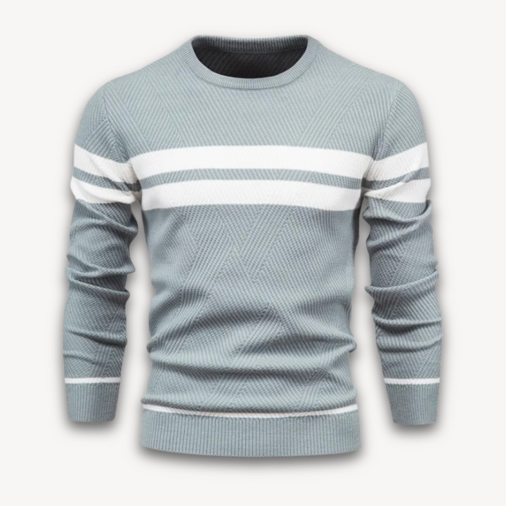 Loravelle | Men's Knit Pullover Sweater - Striped Crewneck Slim Fit - Casual Winter Wear