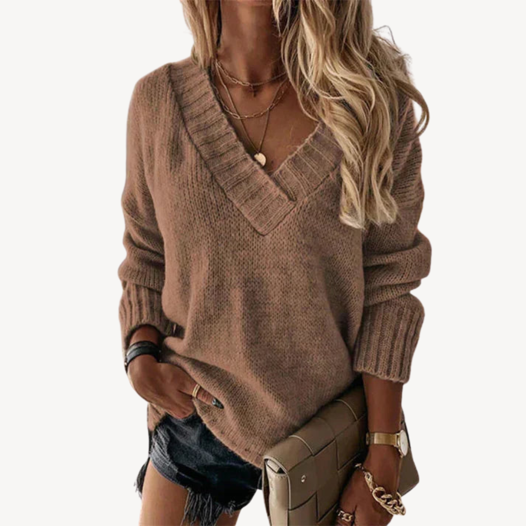 Women's V-Neck Knit Pullover Sweater | Loravelle