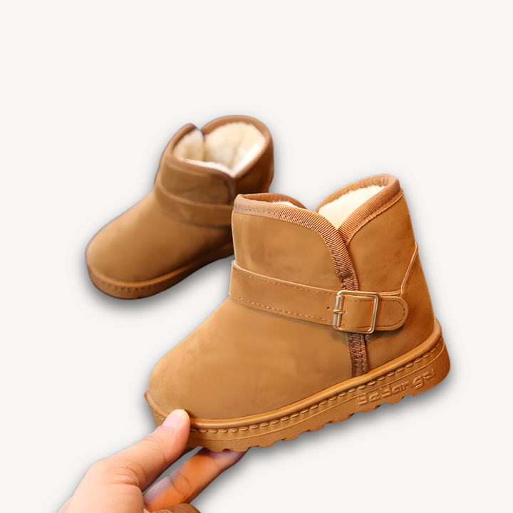 Loravelle | Suede Kids' Winter Boots with Faux Fur Lining and Buckle Design - Warm Snowproof Shoes for Boys and Girls