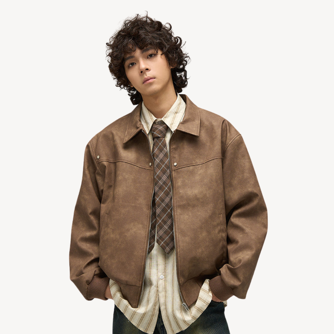 Men's Faux Leather Bomber Jacket | Loravelle