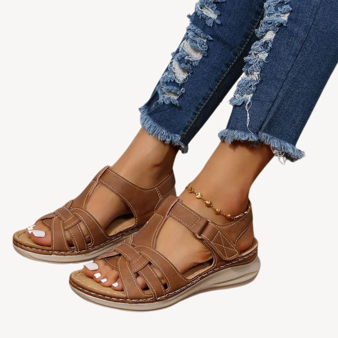 Leather Buckle Orthopedic Sandals Women | Loravelle