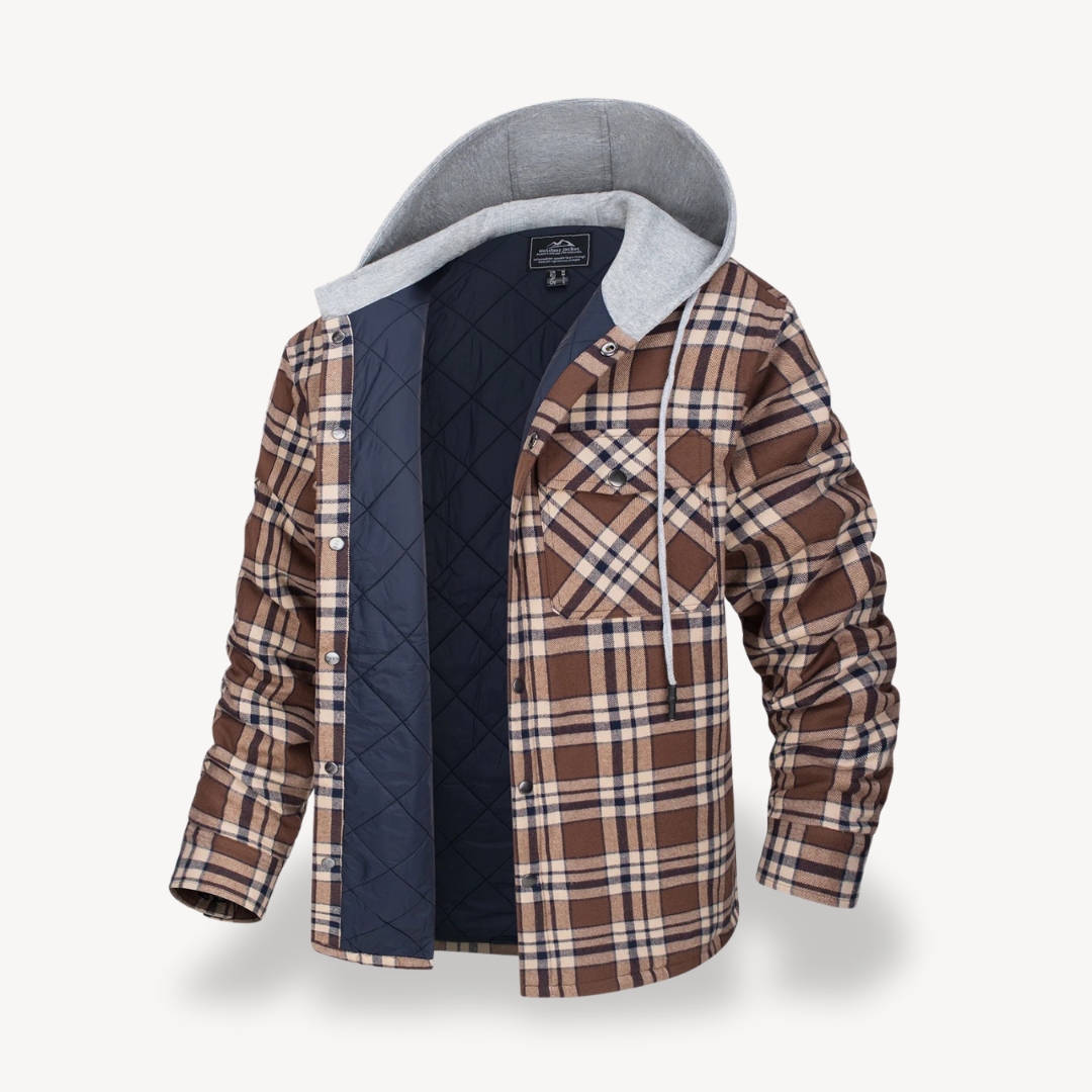 Plaid Quilted Hooded Jacket for Men | Loravelle