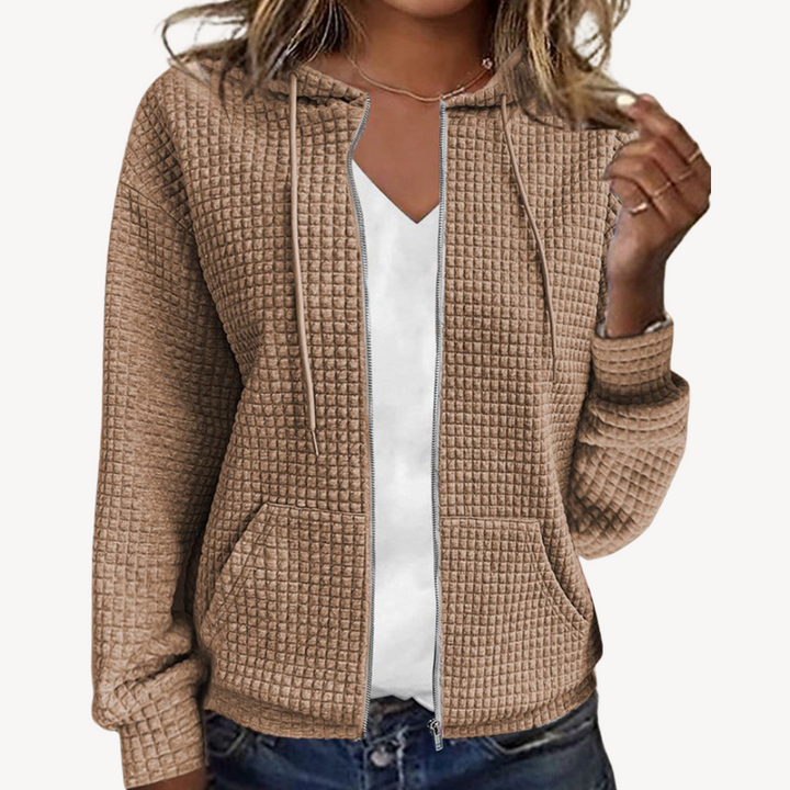 Women's Waffle Knit Zip-Up Hoodie Jacket | Loravelle