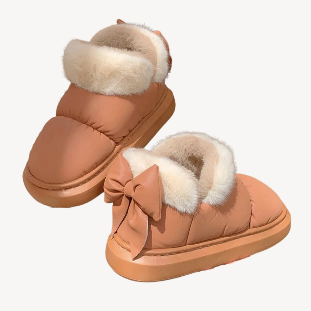 Orthopedic Faux Fur Bow Slippers | Loravelle