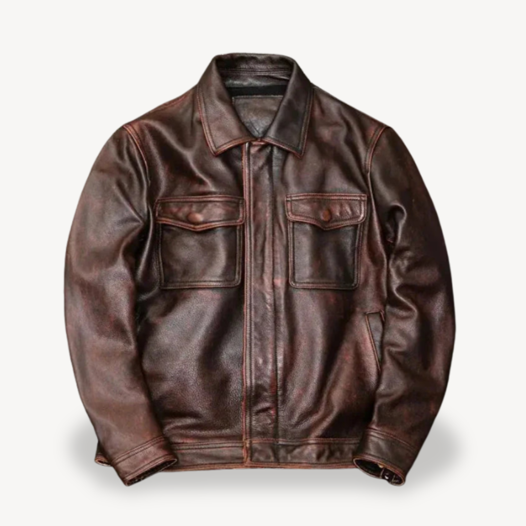Men's Leather Jacket with Pockets | Loravelle