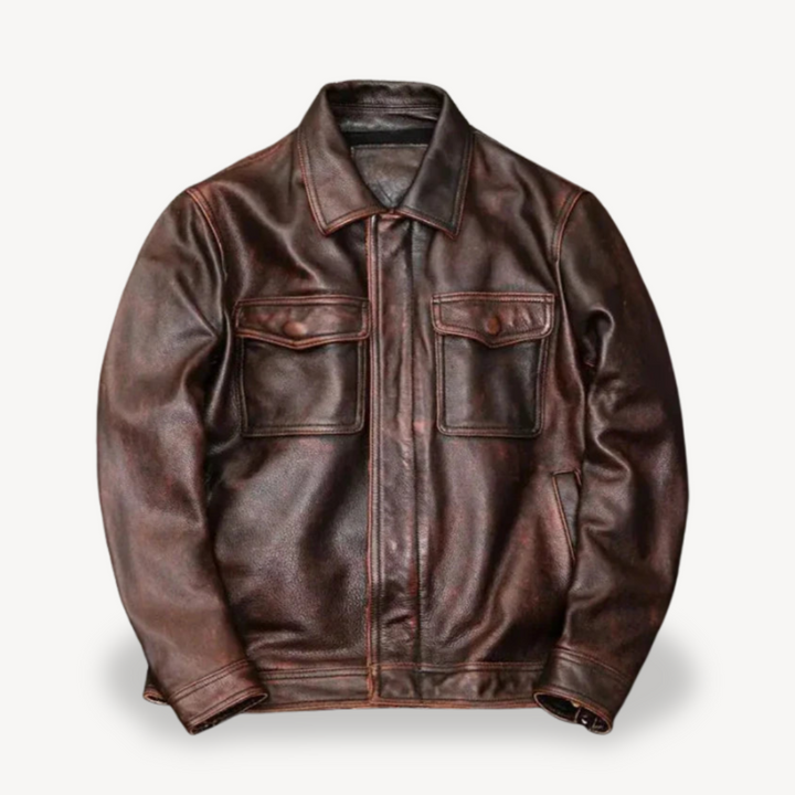 Men's Leather Jacket with Pockets | Loravelle
