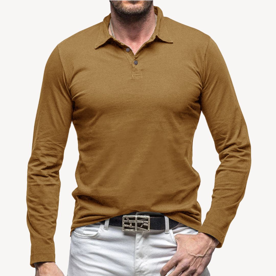 Cotton Long Sleeve Polo Shirt | Loravelle